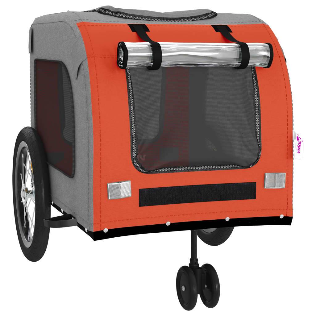 Remorque de vélo pour animaux fer et tissu Oxford orange et gris 63 x 121 x 65 cm - PANGIVO - Image 5