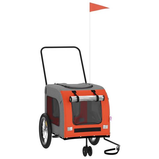 Remorque de vélo pour animaux fer et tissu Oxford orange et gris 63 x 121 x 65 cm - PANGIVO - Image 2