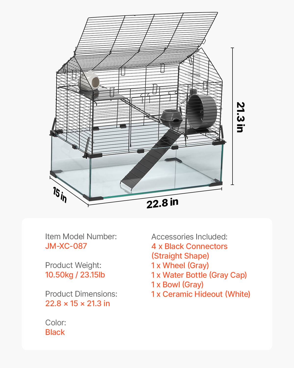 Vevor - VEVOR Cage hamster 58x38x54cm transparente 360°, bouteille eau + bol + roue, souris/rats/cochons d'Inde. - Image 7