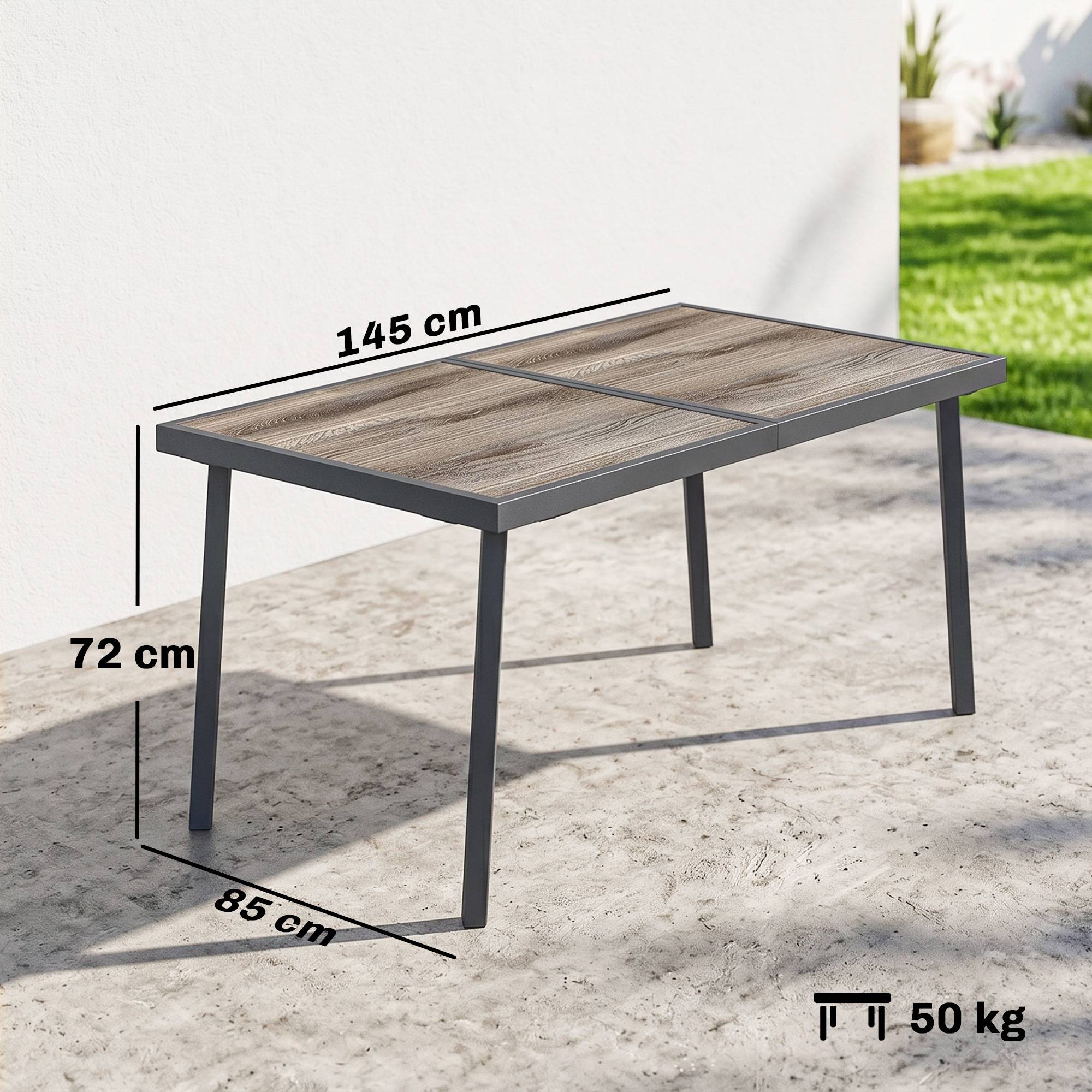 ComfortXL - Table de jardin acier effet bois gris 145 x 85 cm pour 6 personnes résistante - ComfortXL Outdoor Living - Image 5