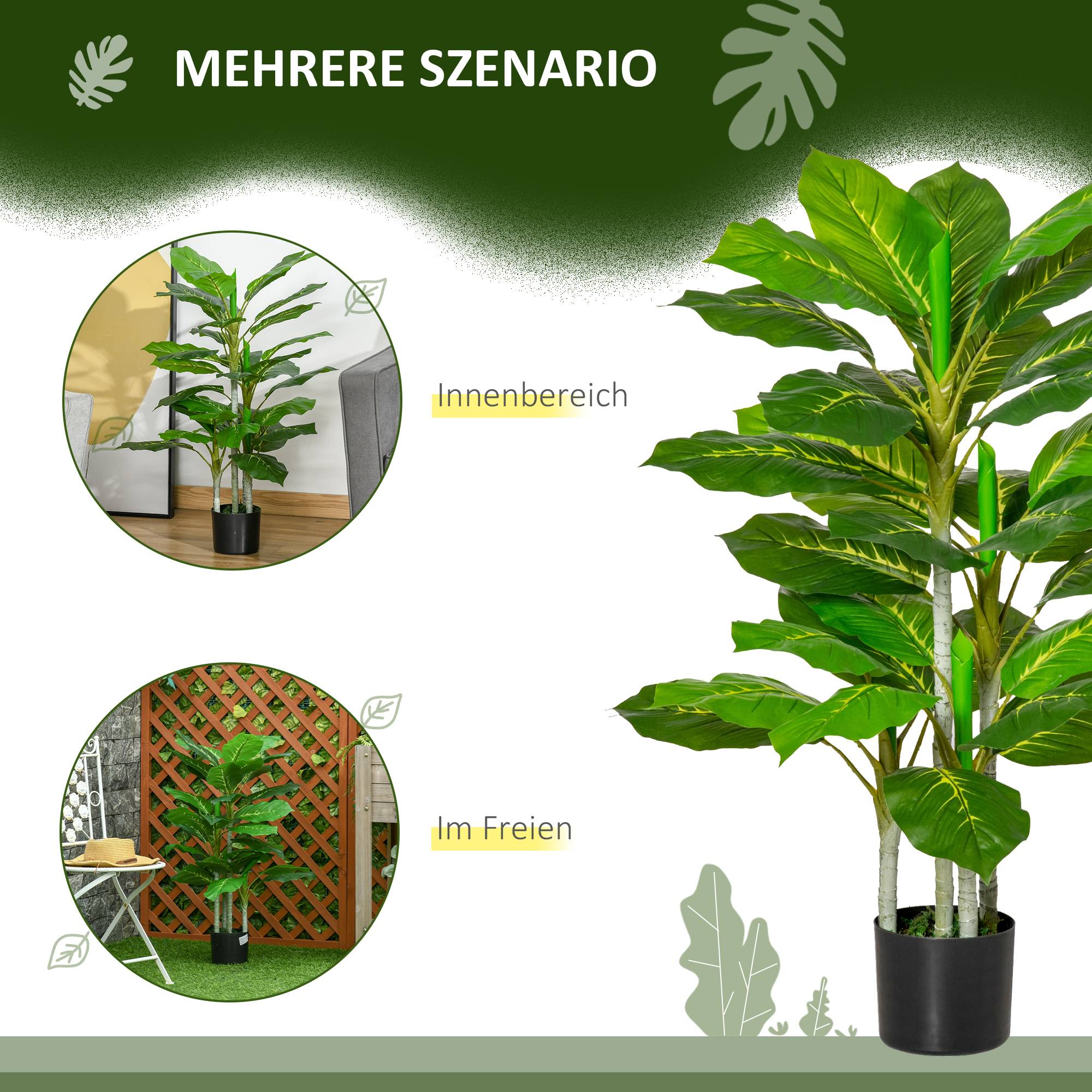 Arbre artificiel 95 cm, plante artificielle avec 33 feuilles, pot, salon - Image 6