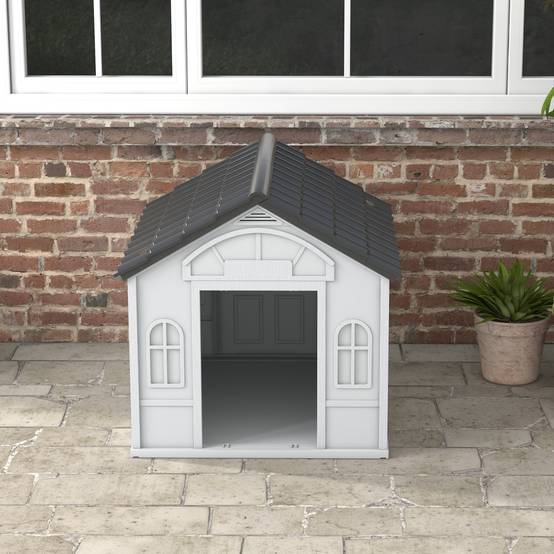 Niche PP étanche pour chien,toit incliné,porte d'entrée,84.2x98.2x82cm gris - Image 10