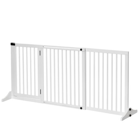 Barrière pour chien autoportante réglable avec pieds 113-166 x 71 cm, bois, escaliers, portes, cuisine, blanc - Image 2