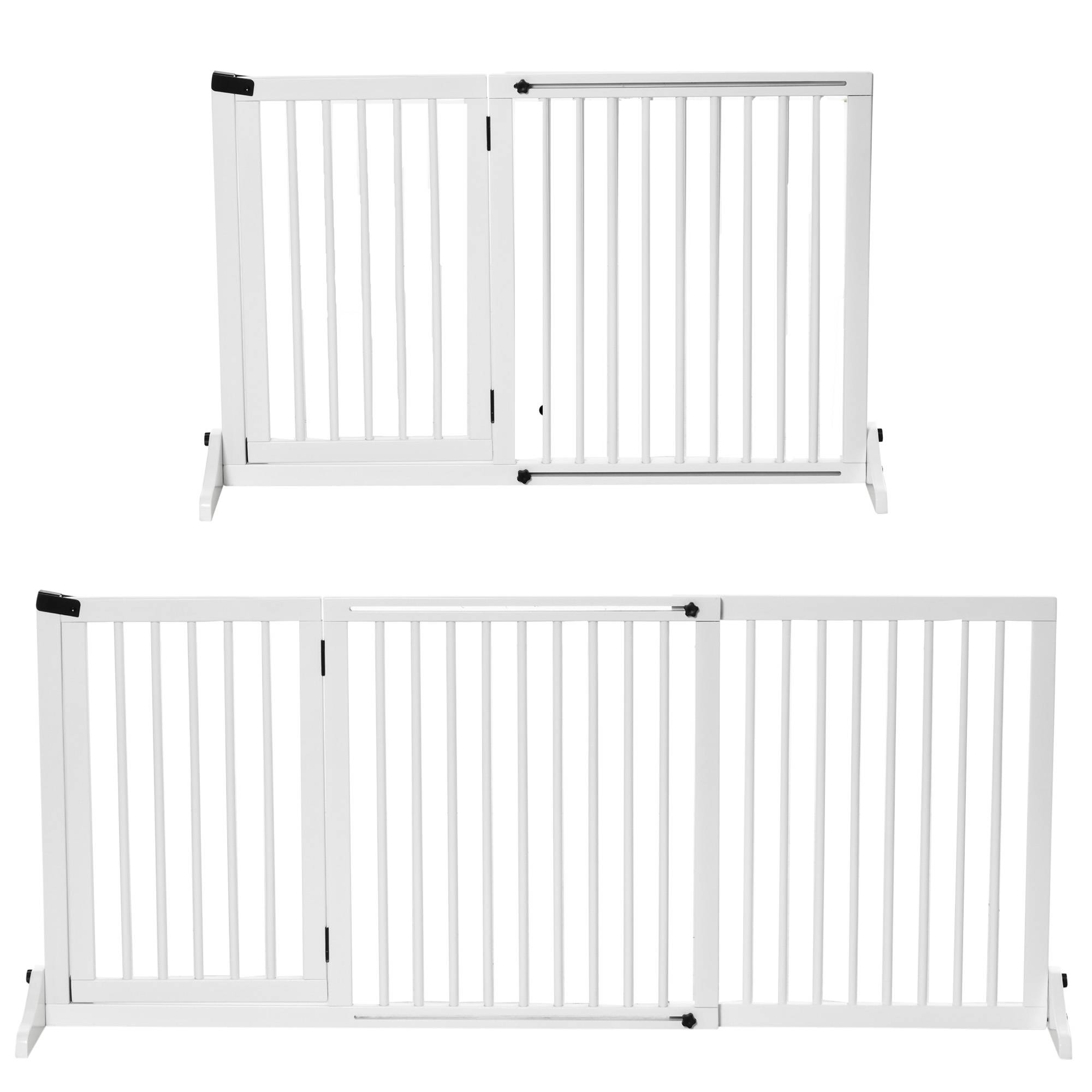 Barrière pour chien autoportante réglable avec pieds 113-166 x 71 cm, bois, escaliers, portes, cuisine, blanc - Image 1