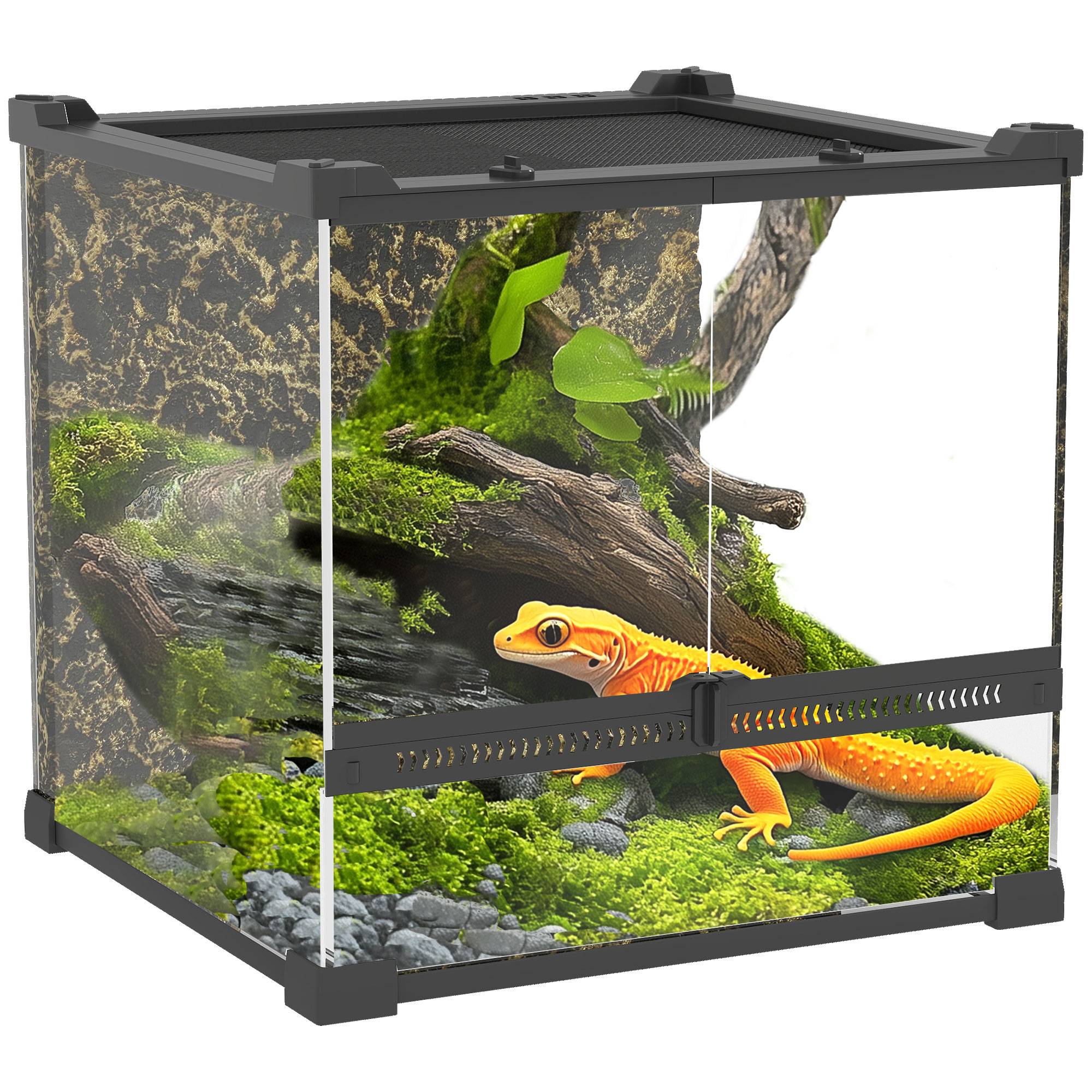 Terrarium verre reptile, fond surélevé étanche, fermeture à bouton - Image 1