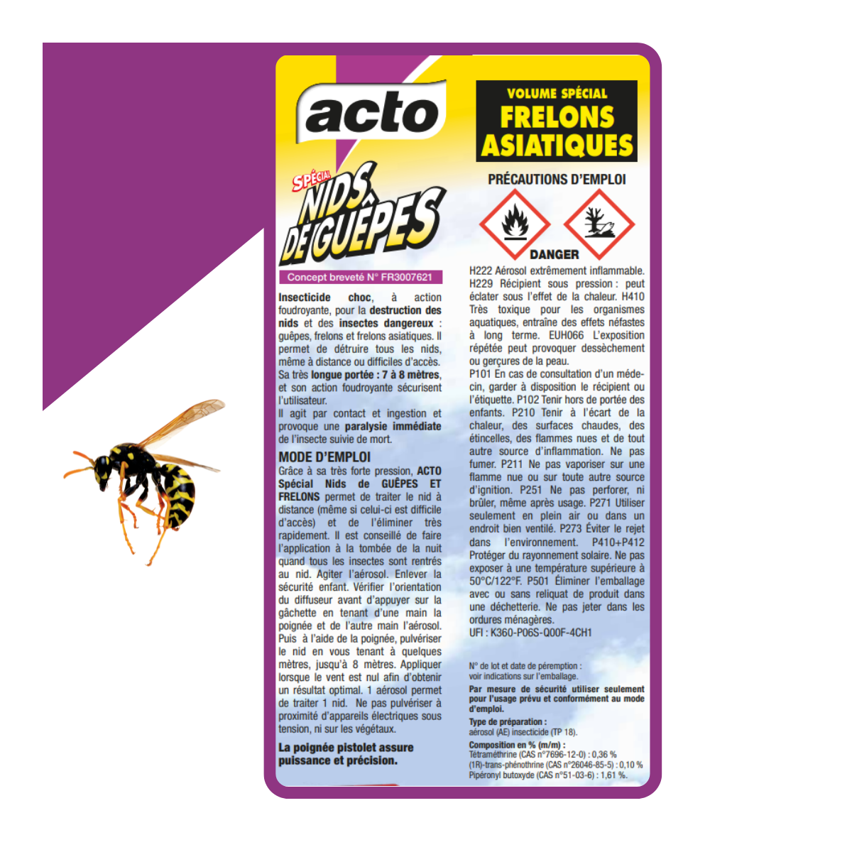 Lot de 4 Aérosols ACTO Spécial NIDS DE GUEPES - Efficacité Professionnelle - Volume spécial Frelons Asiatiques - Image 5