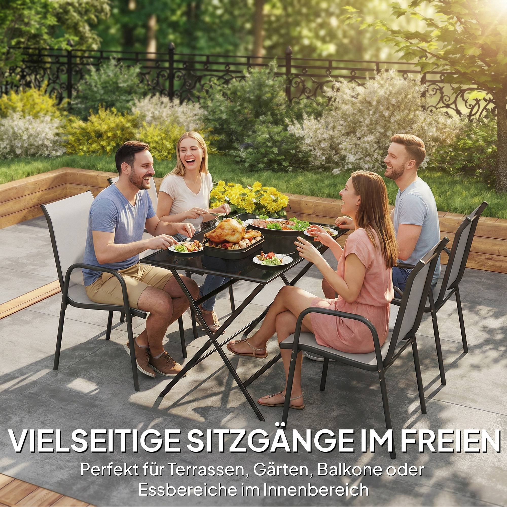 Lot de 4 chaises de jardin empilables, dossier respirant et accoudoirs, capacité 120 kg, meubles de terrasse - Image 4