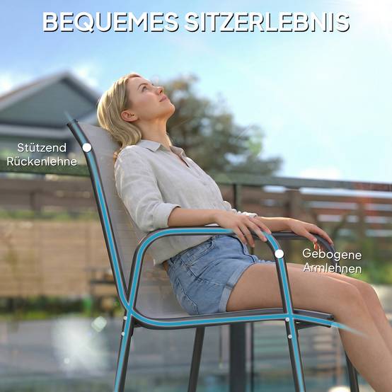 Lot de 4 chaises de jardin empilables, dossier respirant et accoudoirs, capacité 120 kg, meubles de terrasse - Image 5