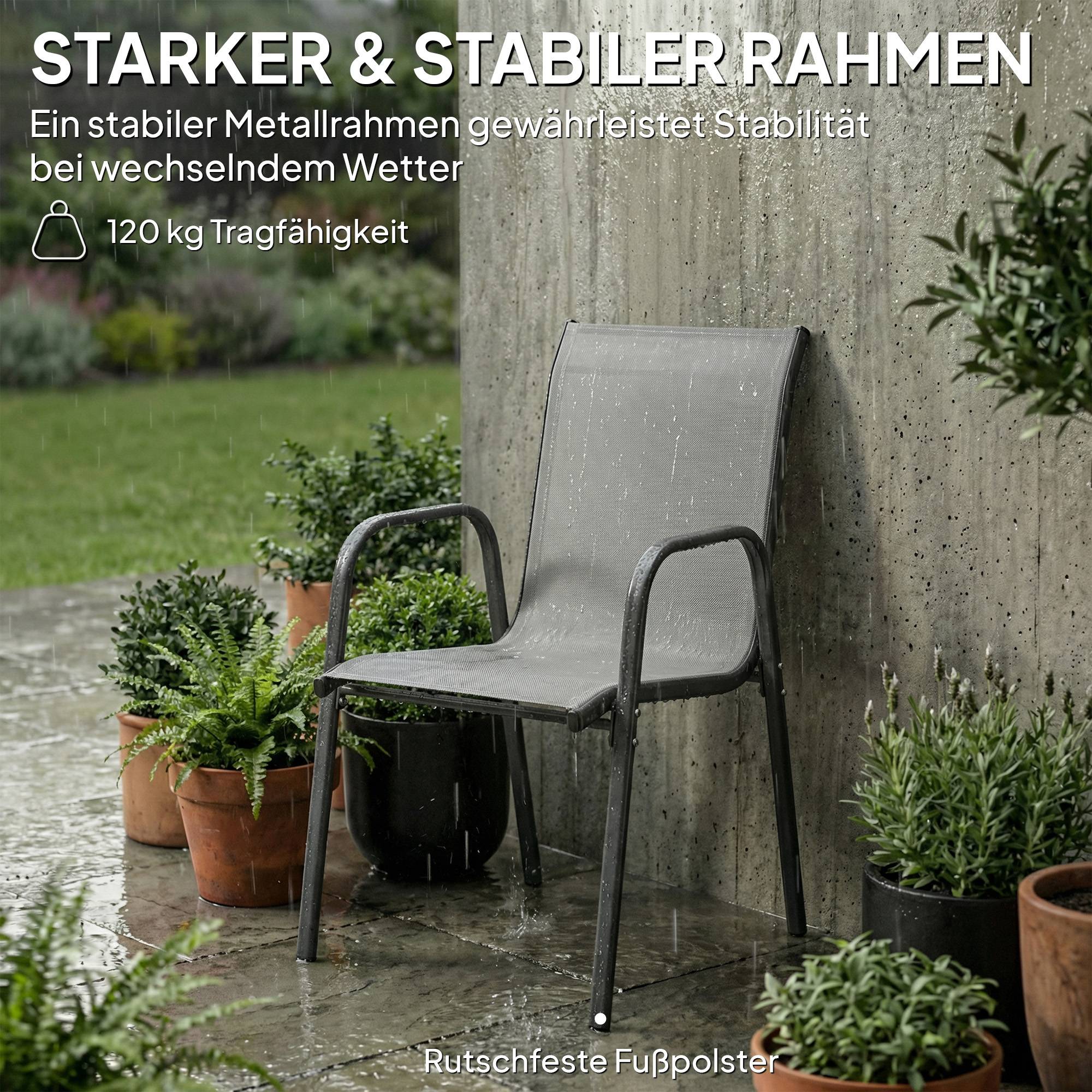Lot de 4 chaises de jardin empilables, dossier respirant et accoudoirs, capacité 120 kg, meubles de terrasse - Image 8