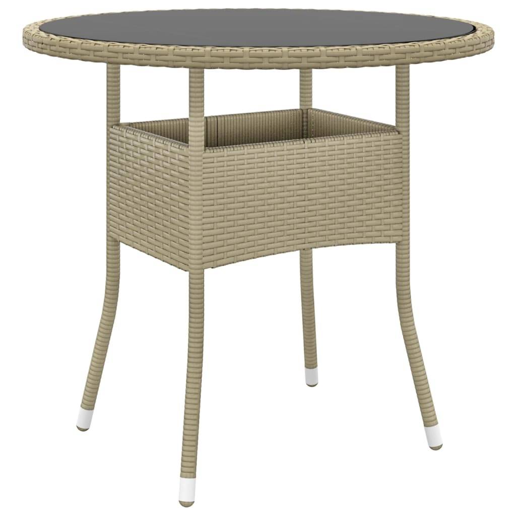 PANGIVO - Table de jardin beige résine tressée et verre trempé 80 x 75 cm - PANGIVO - Image 1