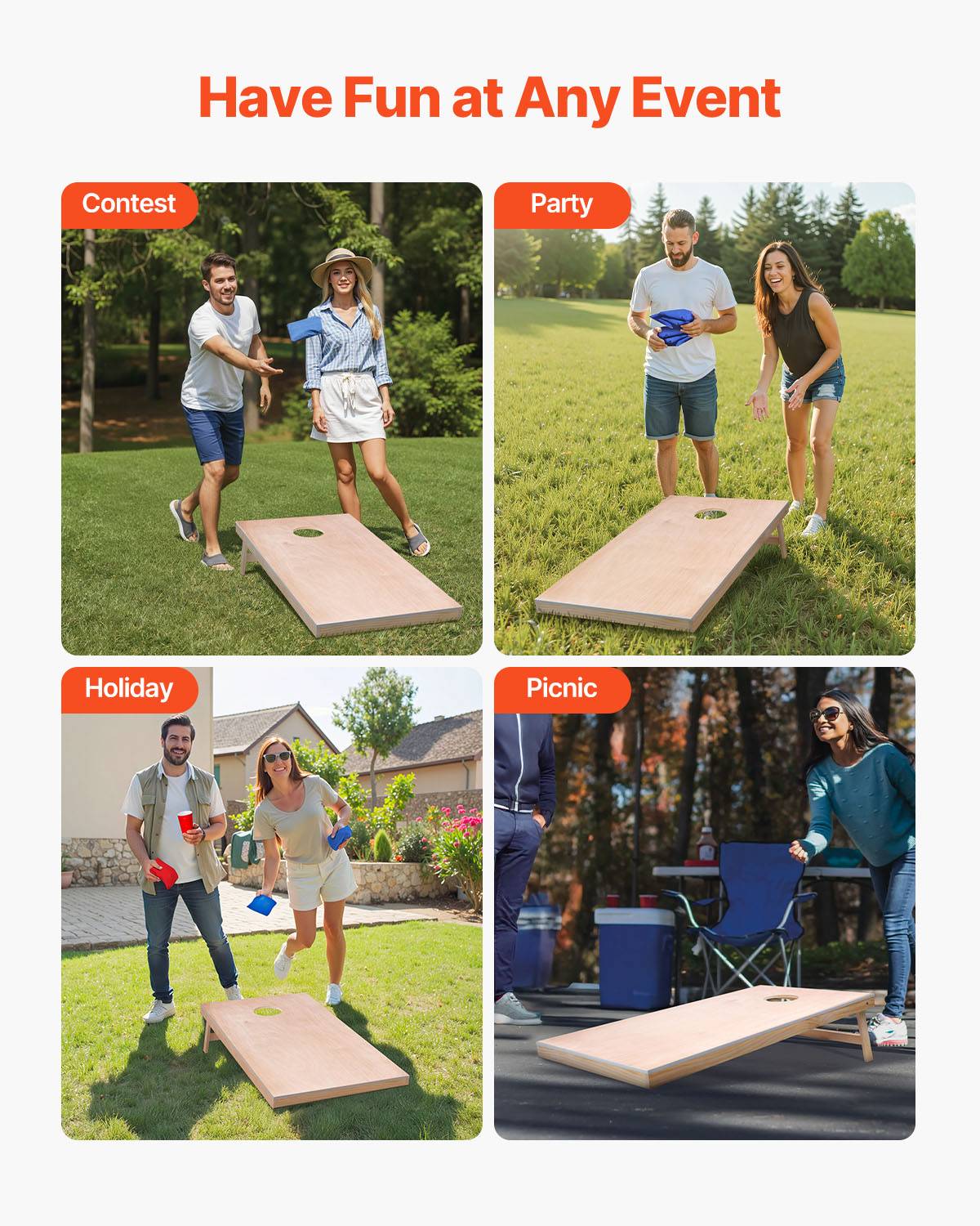 VEVOR Jeu cornhole 125.5x60cm, bois massif, sac transport, intérieur/extérieur, jardin, plage. - Image 6