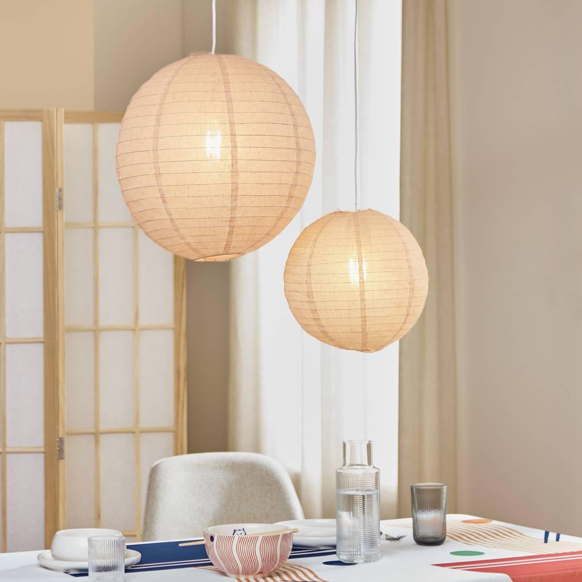 Atmosphera - Lanterne boule Jordy en lin D.43cm blanc - Atmosphera Créateur d'intérieur - Image 7