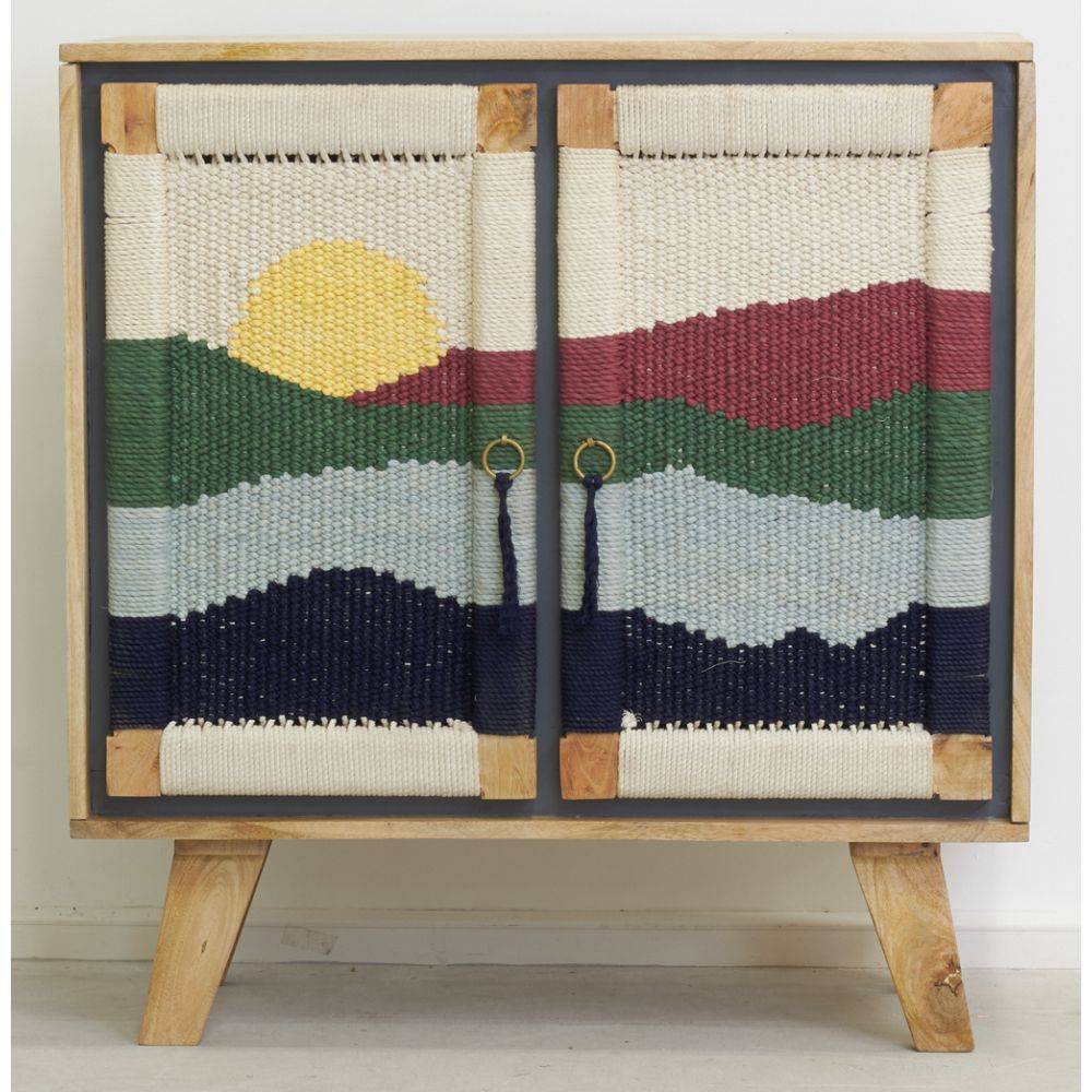 Aubry Gaspard - Buffet artisanal en manguier et coton tissé SUNSET 2 portes - Image 3