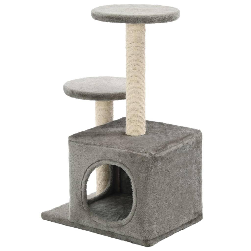 Helloshop26 - Arbre à chat griffoir grattoir niche jouet animaux peluché en sisal 60 cm gris - Image 4