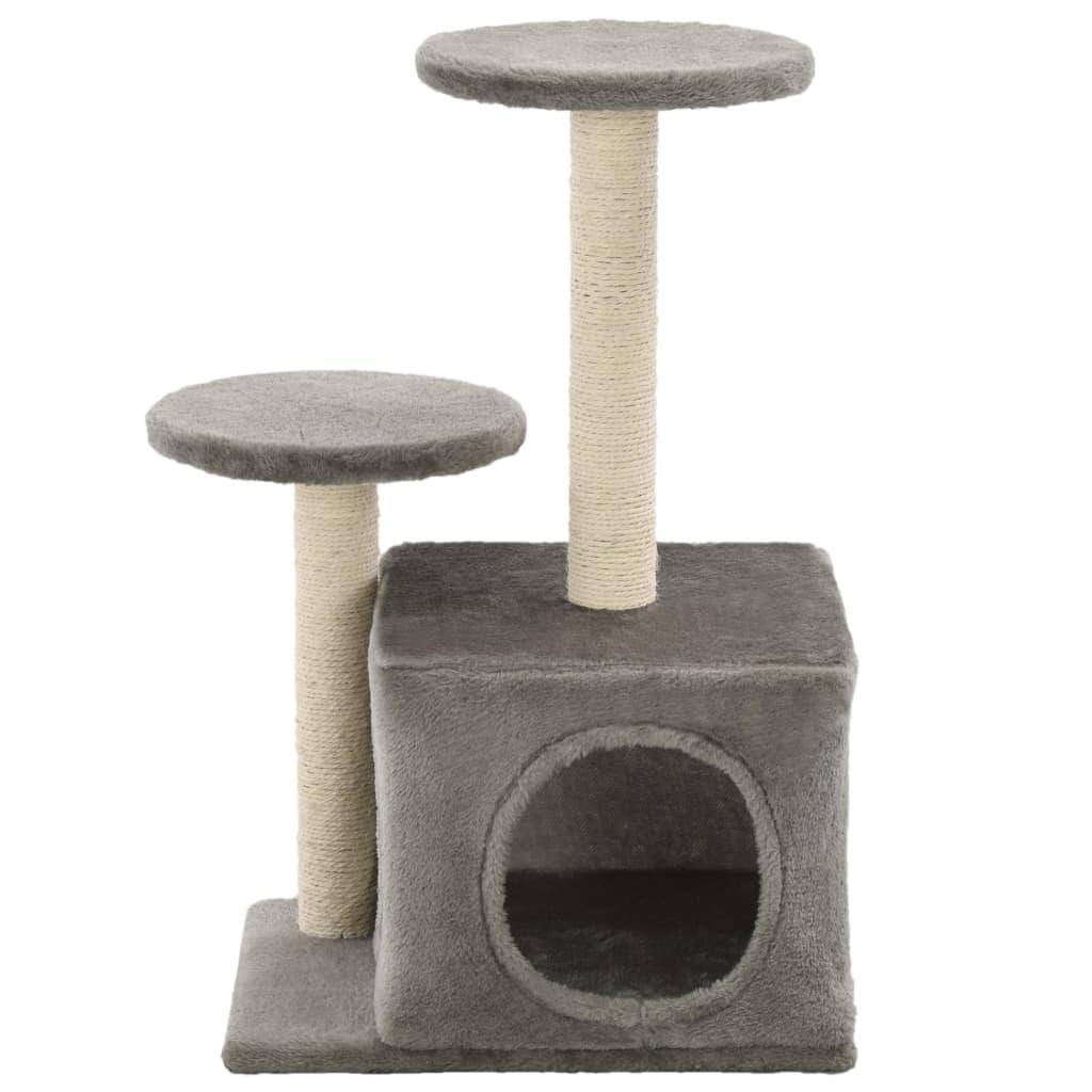 Helloshop26 - Arbre à chat griffoir grattoir niche jouet animaux peluché en sisal 60 cm gris - Image 3