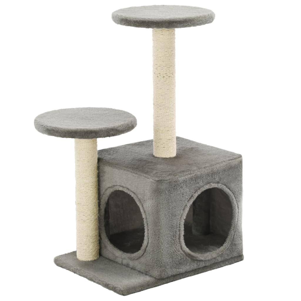 Helloshop26 - Arbre à chat griffoir grattoir niche jouet animaux peluché en sisal 60 cm gris - Image 2