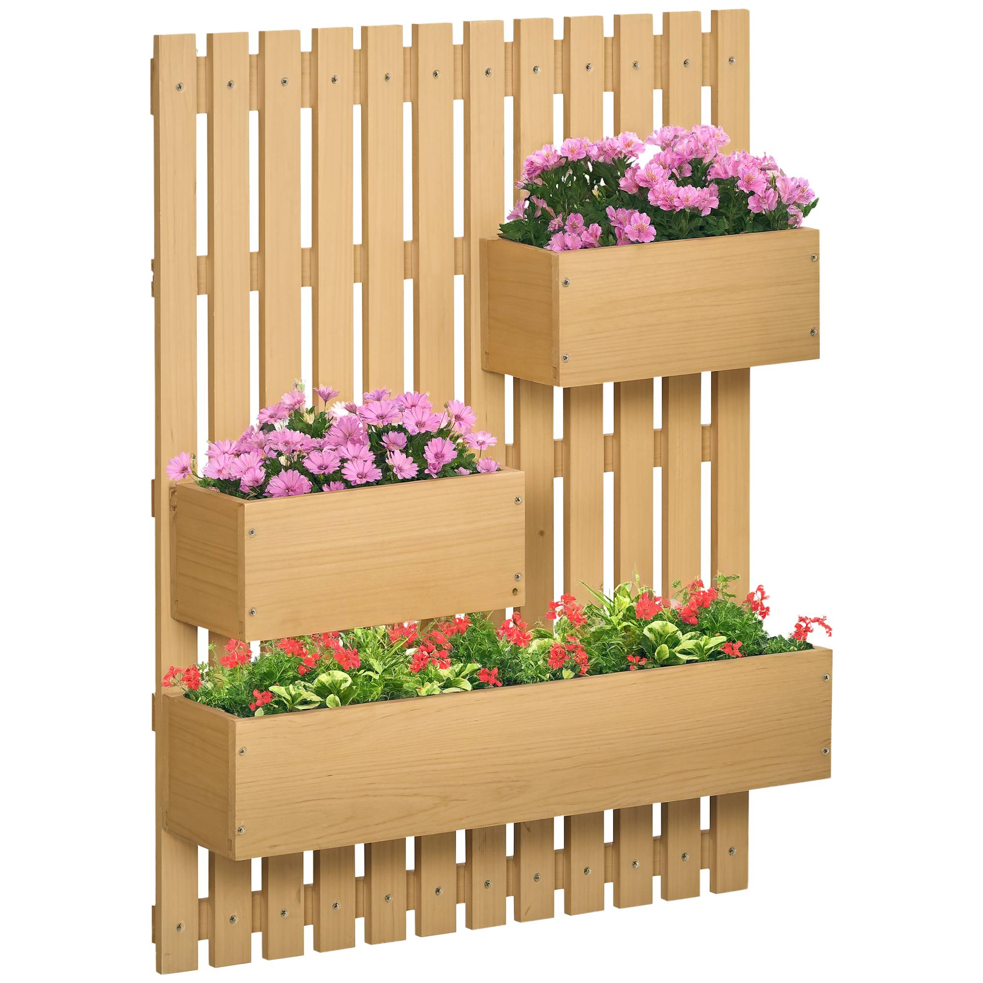 Jardinière murale potager avec 3 bacs en bois massif amovibles 60 x 16 x 80 cm - Image 1