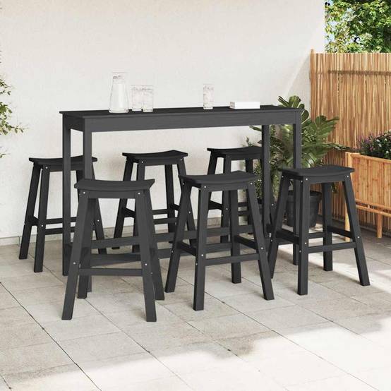 6pcs Salon De Jardin - Ensemble de bar de jardin Noir HDPE g200 - Image 3