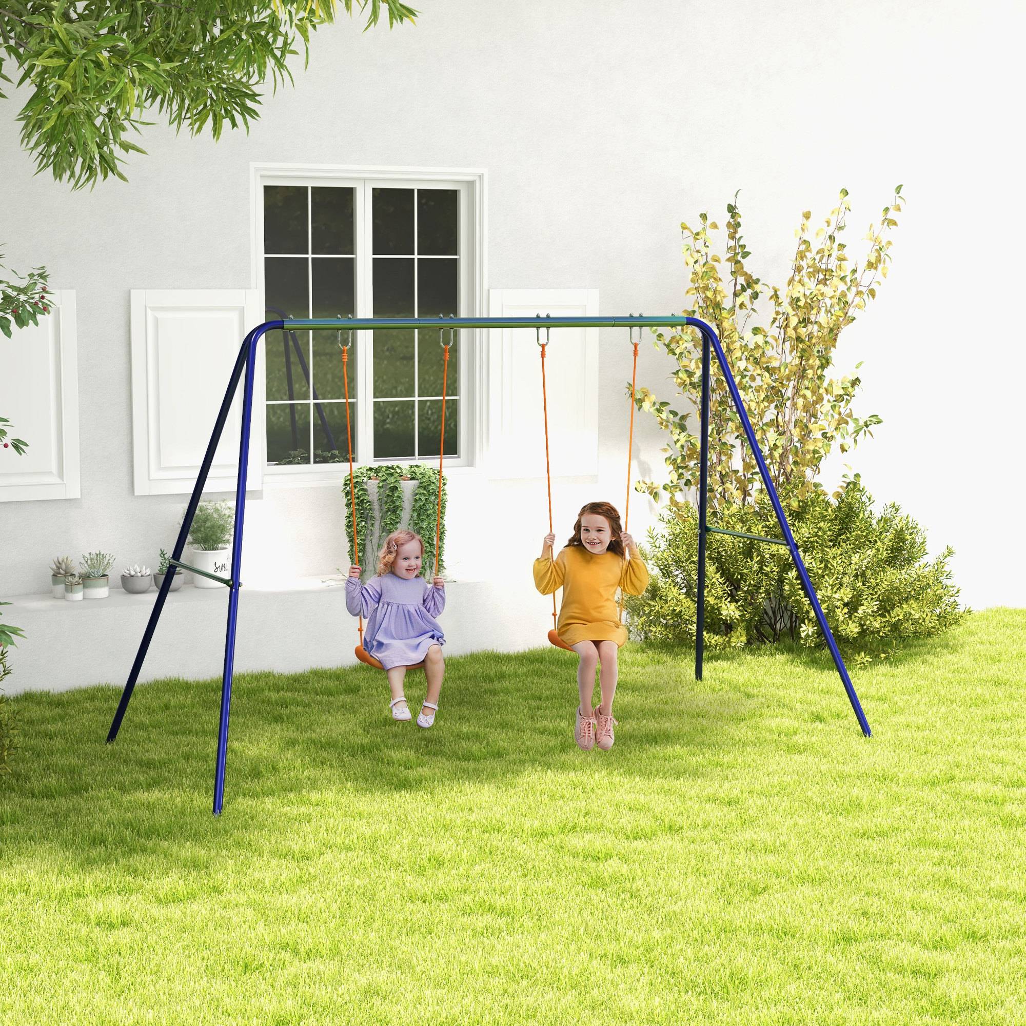 Balançoire enfant 3-8 ans multicolore, 2 sièges métal anti-UV, 90 kg - Image 3