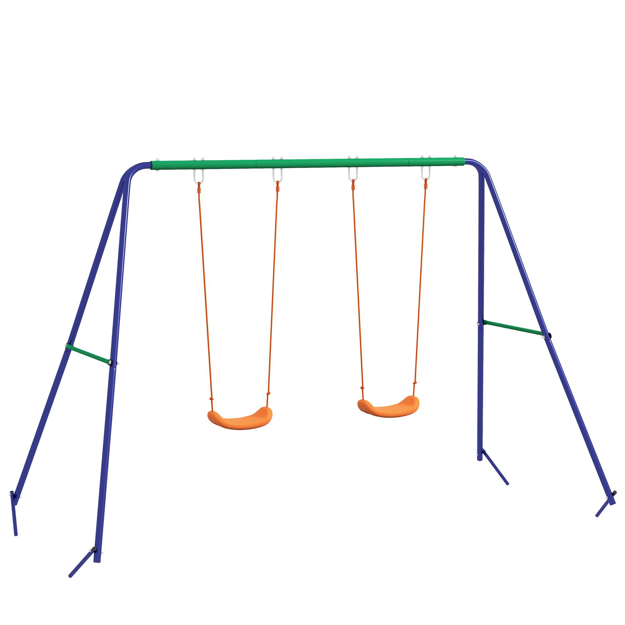 Balançoire enfant 3-8 ans multicolore, 2 sièges métal anti-UV, 90 kg - Image 1