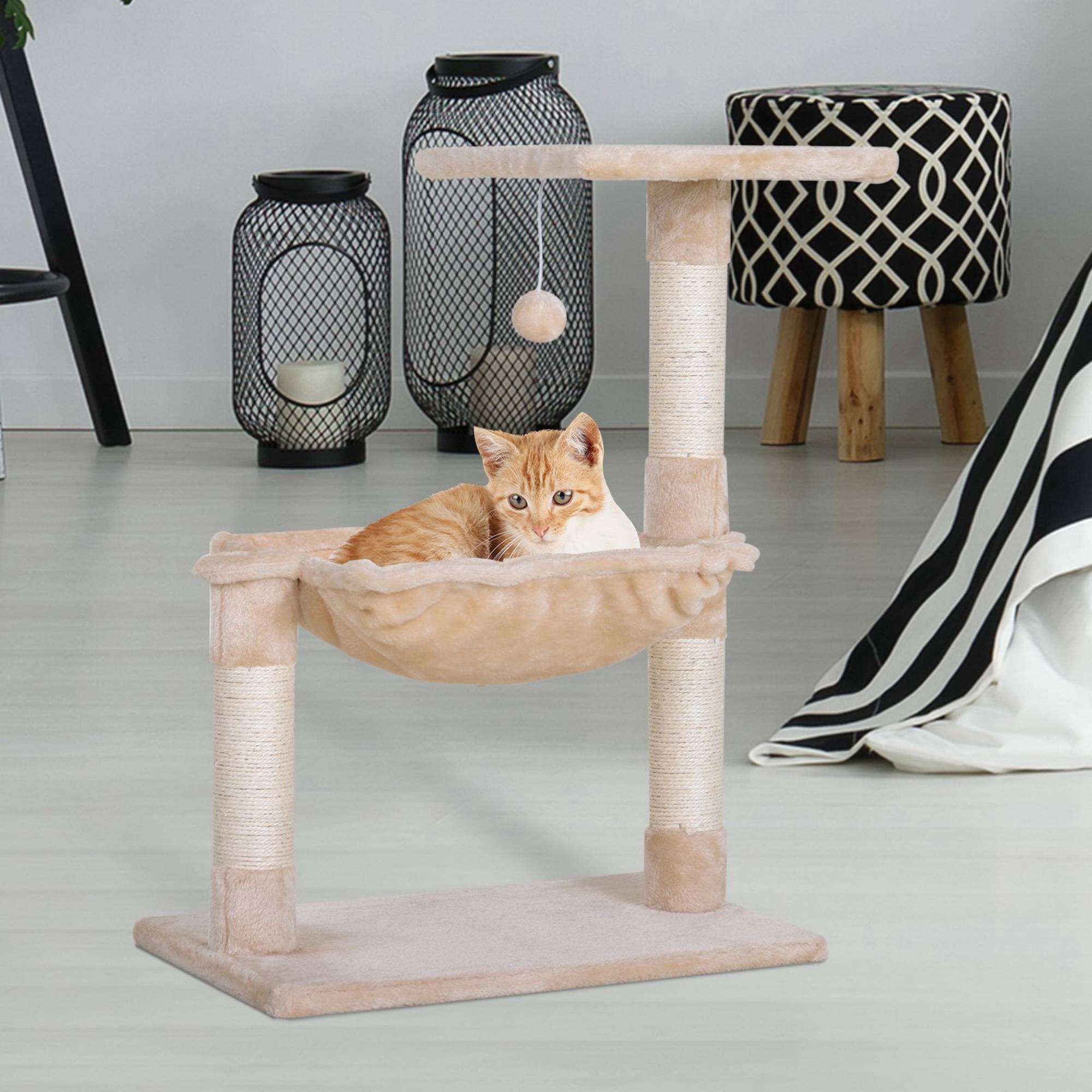 arbre à chat beige 50x36x70 cm griffoir plateforme hamac poteaux sisal chat intérieur confortable compact - Image 4