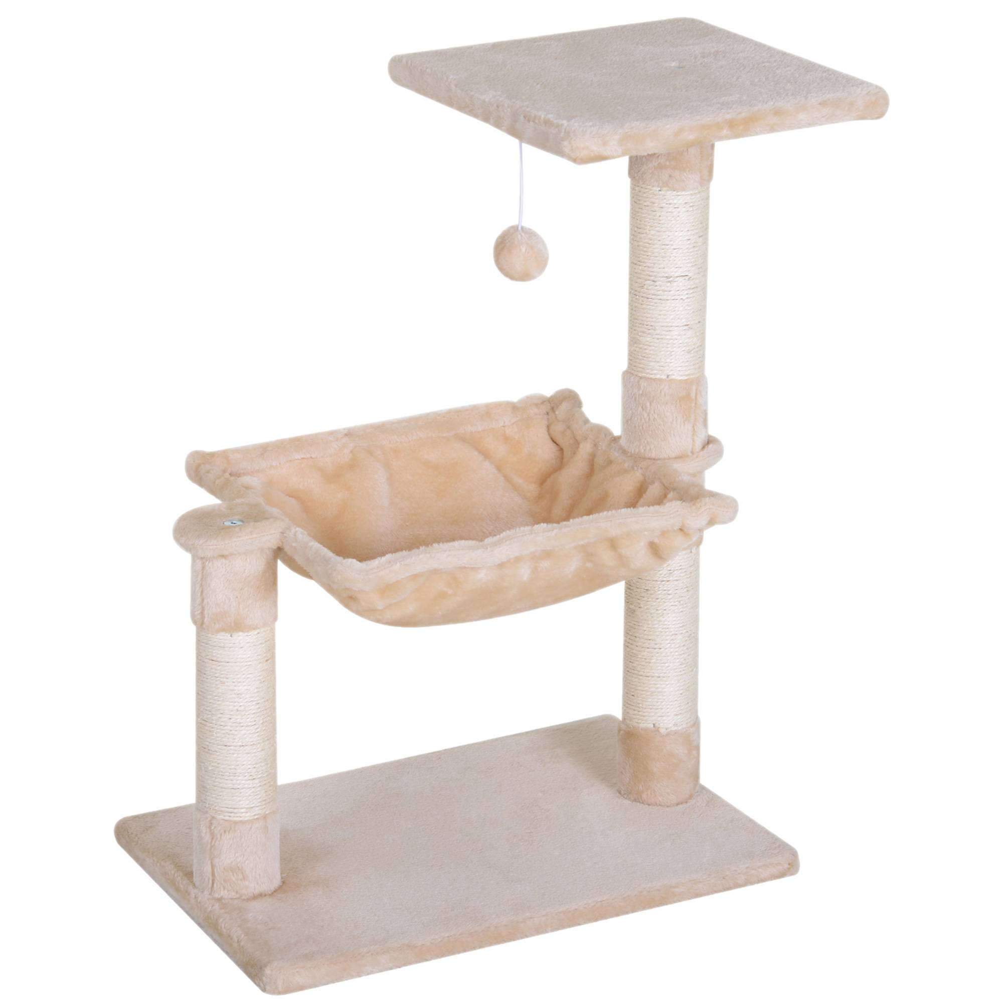 arbre à chat beige 50x36x70 cm griffoir plateforme hamac poteaux sisal chat intérieur confortable compact - Image 1