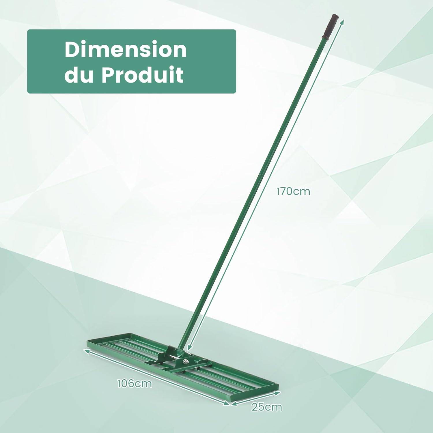 Râteau de Nivellement de Pelouse, de 106 x 25 cm, Outil de Pelouse Robuste, Râteau Paysager, Poignée Ergonomique, Vert - Image 4