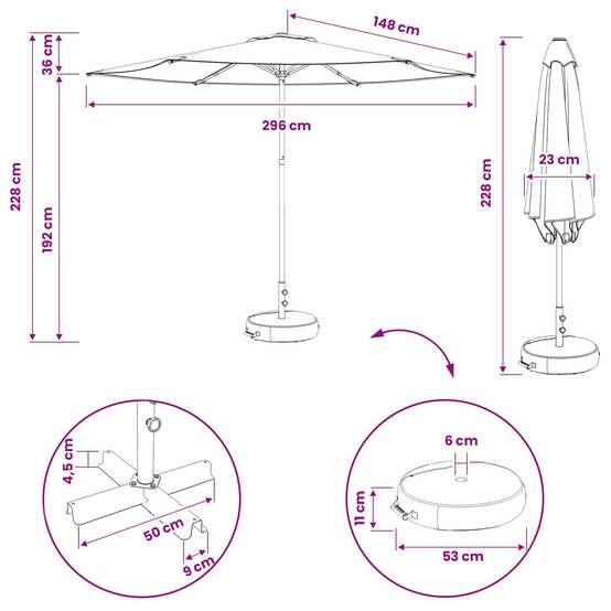 Parasol de jardin polyester noir 296 x 296 x 228 cm - PANGIVO - Image 8