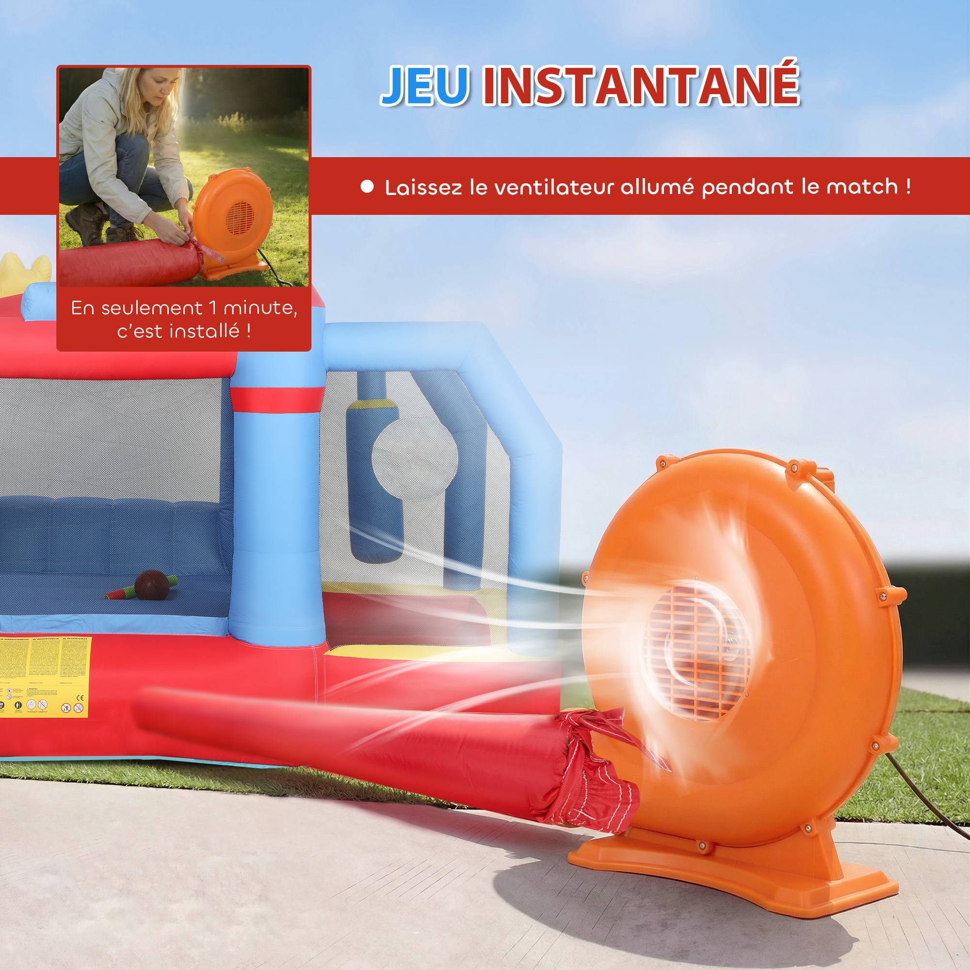 Château gonflable 5 en 1 avec souffleur, parc aquatique structure gonflable, toboggans, trampoline, multicolore - Image 8