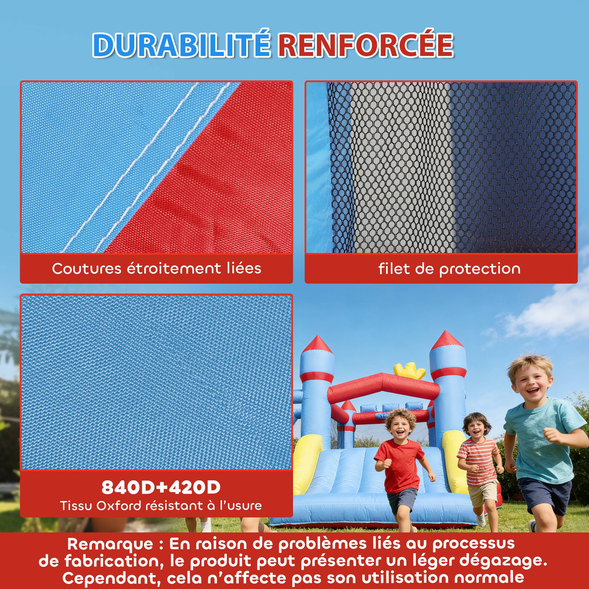 Château gonflable 5 en 1 avec souffleur, parc aquatique structure gonflable, toboggans, trampoline, multicolore - Image 7