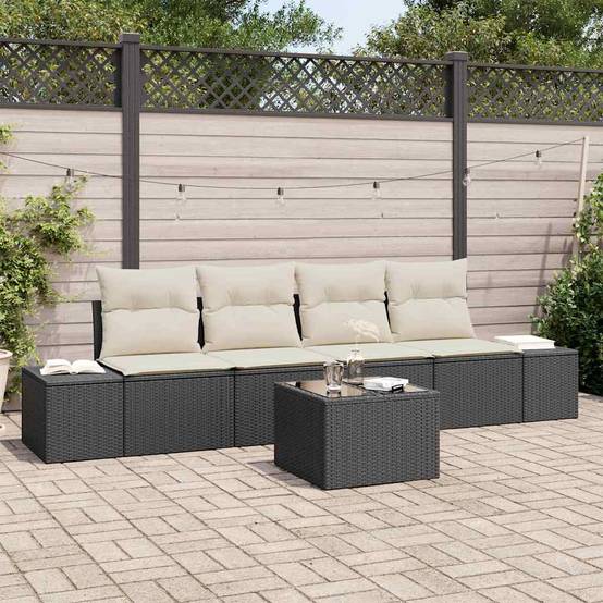 ComfortXL - Petit Salon de Jardin 5 Pièces Résine Tressée Table Réglable Hauteur Rangement Compact Noir et Crème – ComfortXL Outdoor Living - Image 1