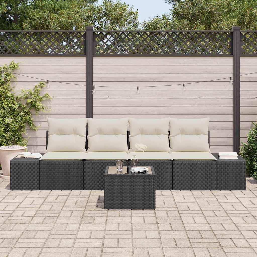 ComfortXL - Petit Salon de Jardin 5 Pièces Résine Tressée Table Réglable Hauteur Rangement Compact Noir et Crème – ComfortXL Outdoor Living - Image 3
