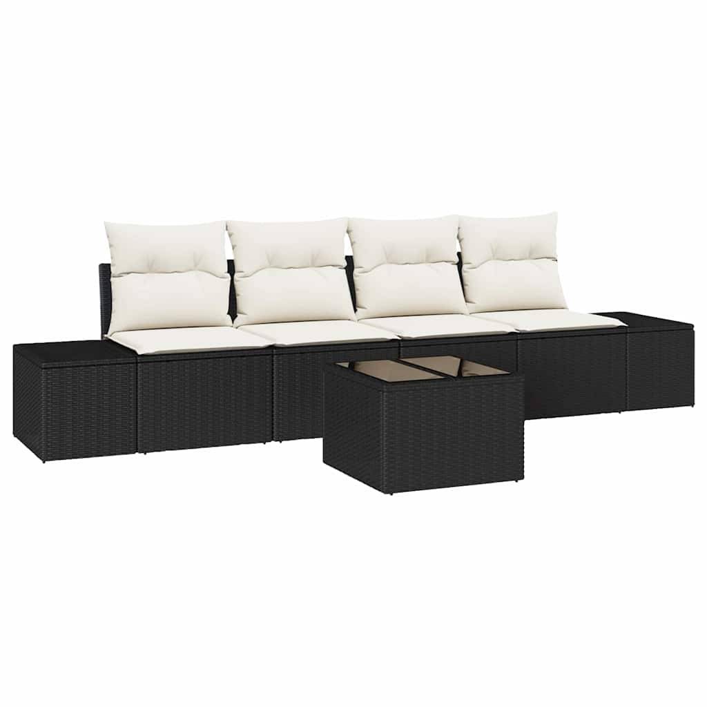 ComfortXL - Petit Salon de Jardin 5 Pièces Résine Tressée Table Réglable Hauteur Rangement Compact Noir et Crème – ComfortXL Outdoor Living - Image 2