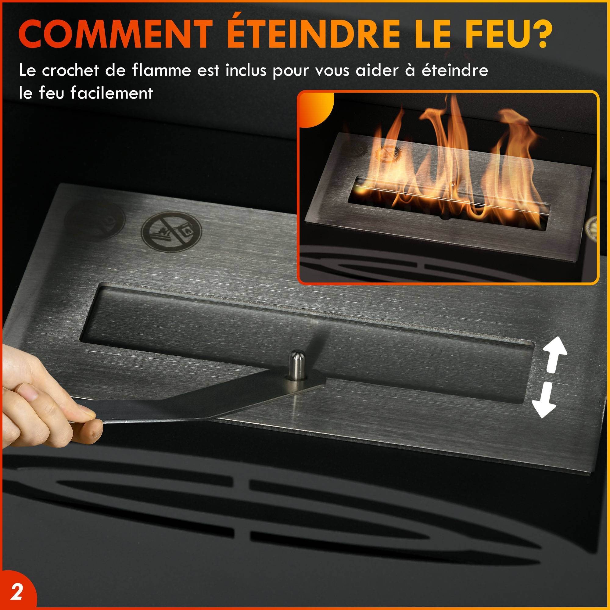 Cheminée à l'éthanol sur pieds style contemporain avec réservoir 1,2Lenviron couverture 25 m² 39 x 26 x 54 cm noir - Image 7