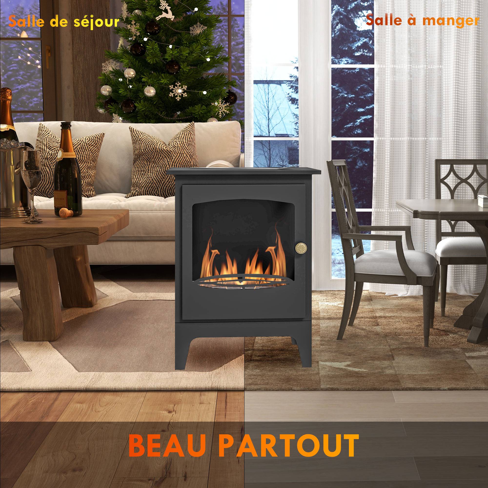 Cheminée à l'éthanol sur pieds style contemporain avec réservoir 1,2Lenviron couverture 25 m² 39 x 26 x 54 cm noir - Image 8