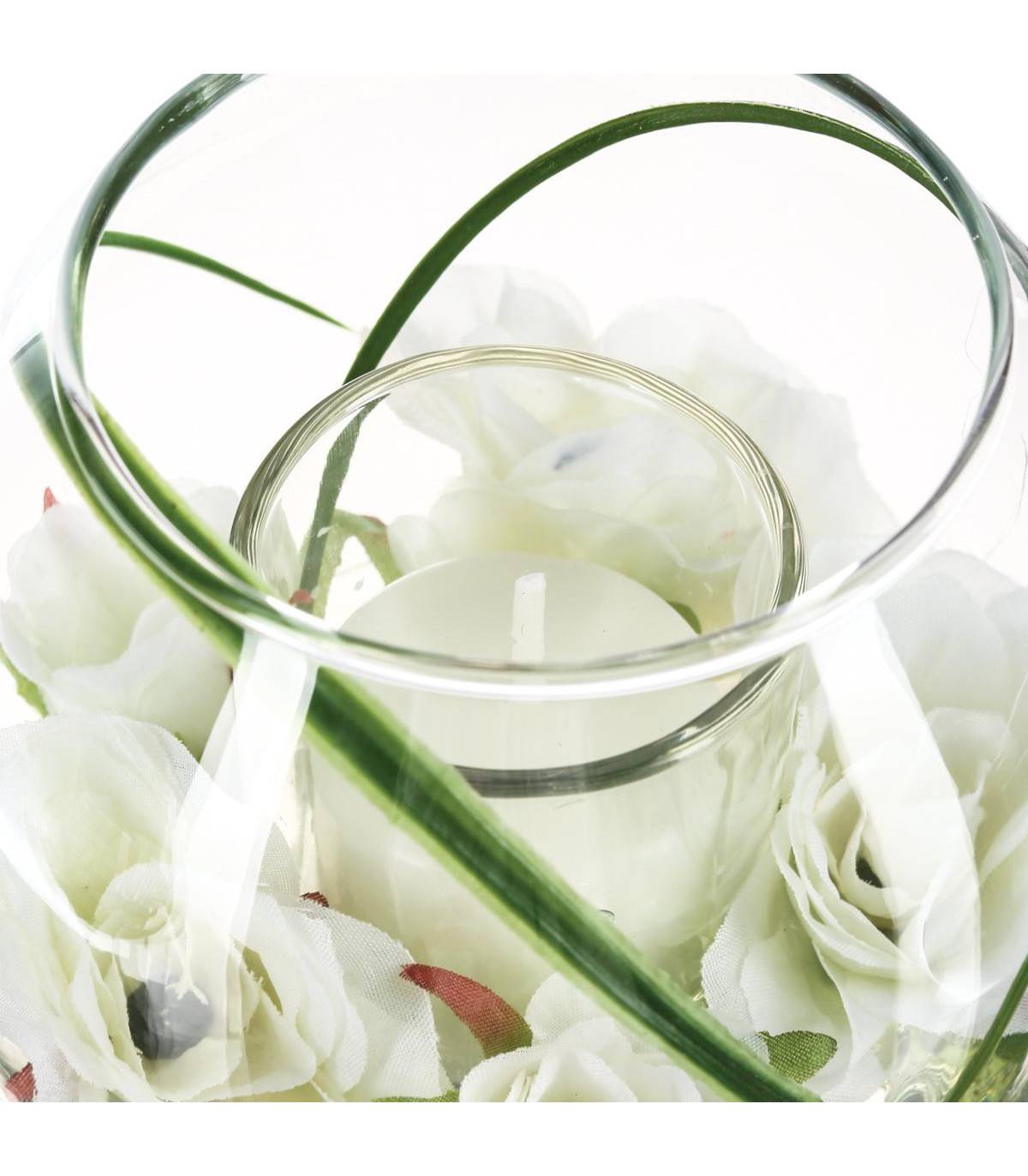 Composition florale artificielle Vase en verre D. 12 x P. 10 cm - Image 2