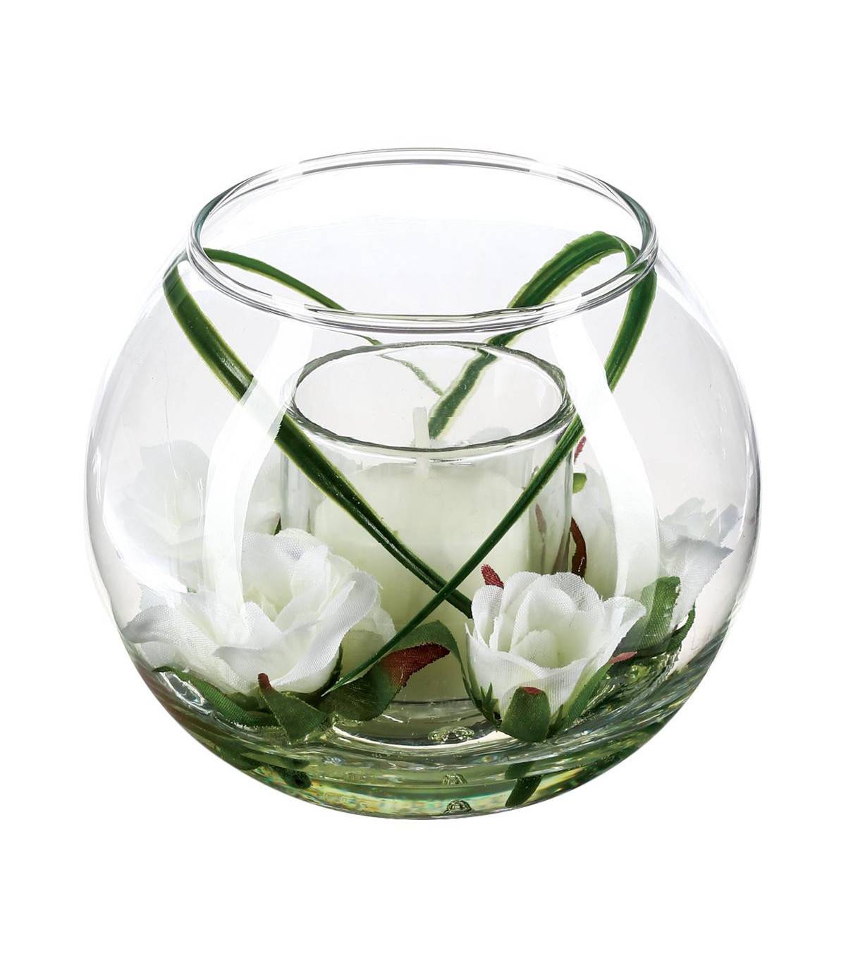 Composition florale artificielle Vase en verre D. 12 x P. 10 cm - Image 1