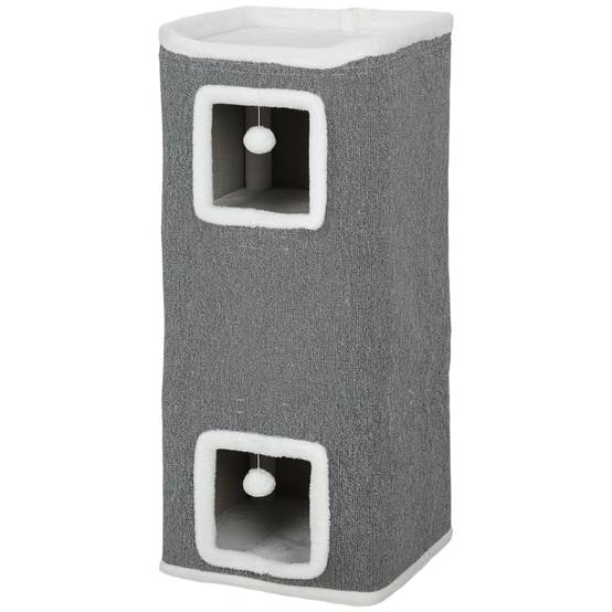 Tour à Chat Tonneau 4 Niveaux 3 Cachettes Griffoir Jeu Gris 100cm - ComfortXL Outdoor Living - Image 7