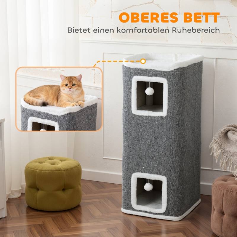 Tour à Chat Tonneau 4 Niveaux 3 Cachettes Griffoir Jeu Gris 100cm - ComfortXL Outdoor Living - Image 5