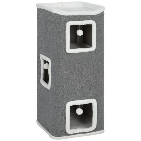 Tour à Chat Tonneau 4 Niveaux 3 Cachettes Griffoir Jeu Gris 100cm - ComfortXL Outdoor Living - Image 2