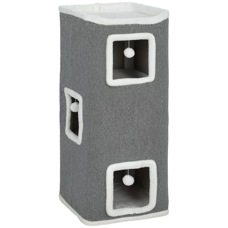Tour à Chat Tonneau 4 Niveaux 3 Cachettes Griffoir Jeu Gris 100cm - ComfortXL Outdoor Living - Image 2