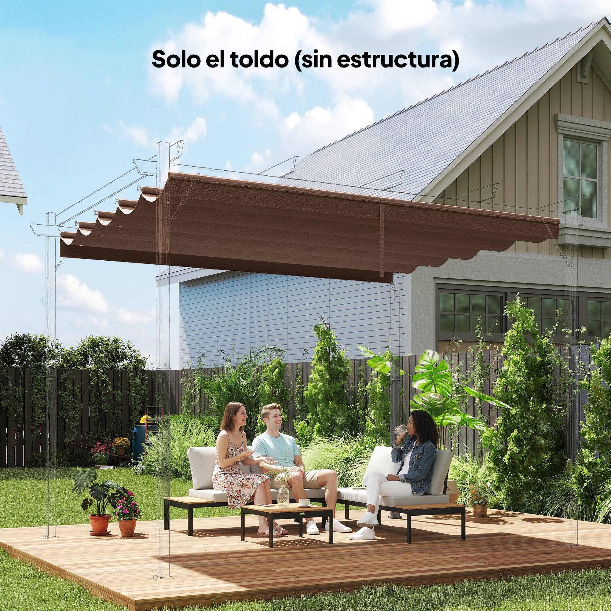 Toile de remplacement rétractable 2,5 x 2,55 m pour pergola 3 x 3 m, avec 10 trous de drainage, couleur café. - Image 3