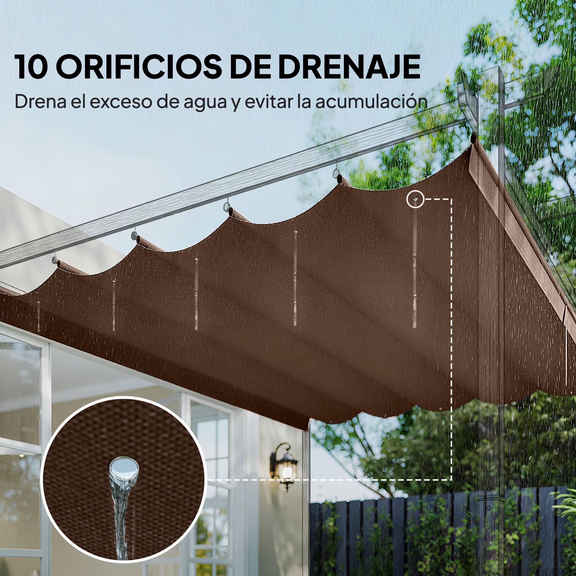 Toile de remplacement rétractable 2,5 x 2,55 m pour pergola 3 x 3 m, avec 10 trous de drainage, couleur café. - Image 8
