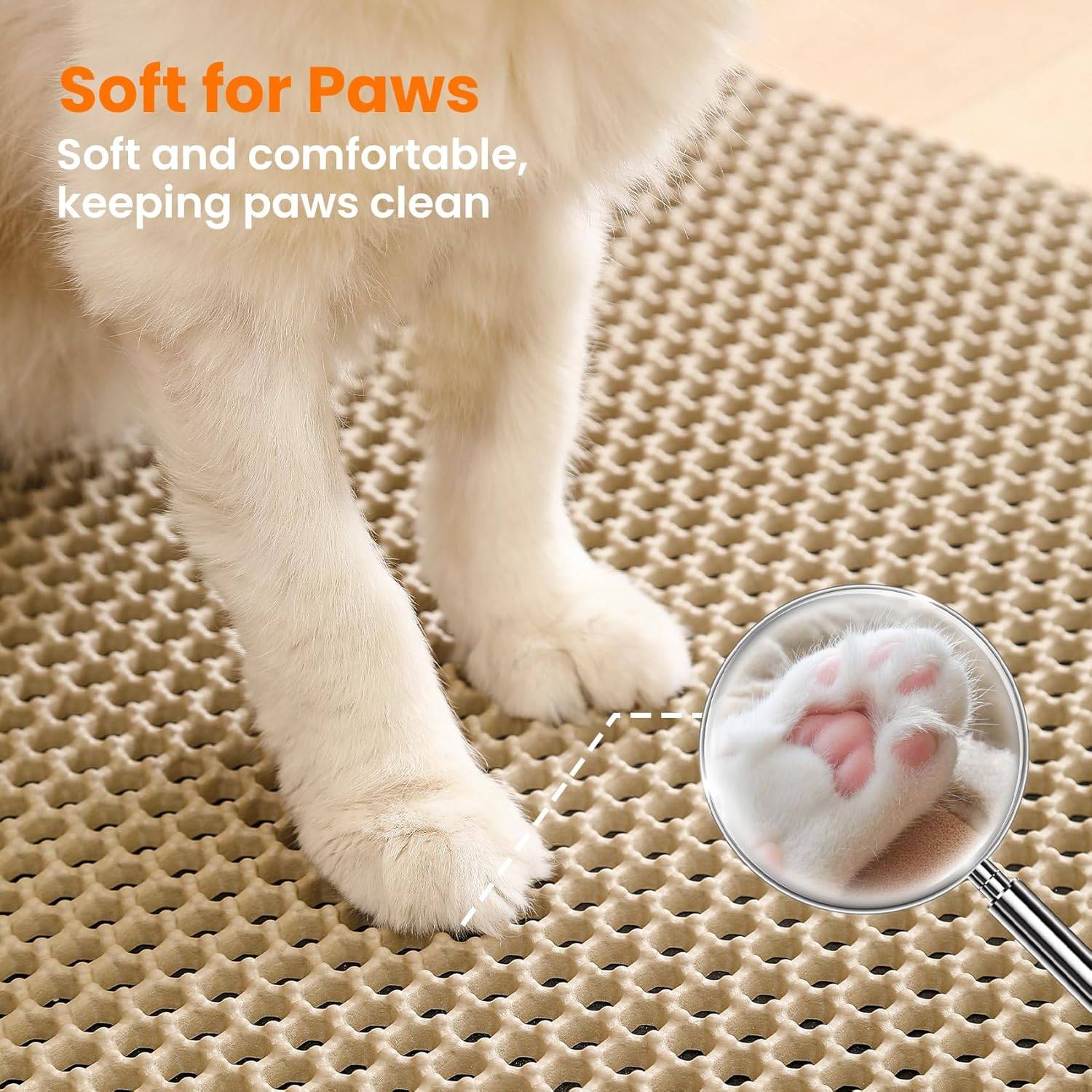 Tapis de litière pour chat, double couche, nid d'abeille, antidérapant, imperméable et anti-urine, accessoire pour chat, 70*120 cm, beige-Lytech - Image 6