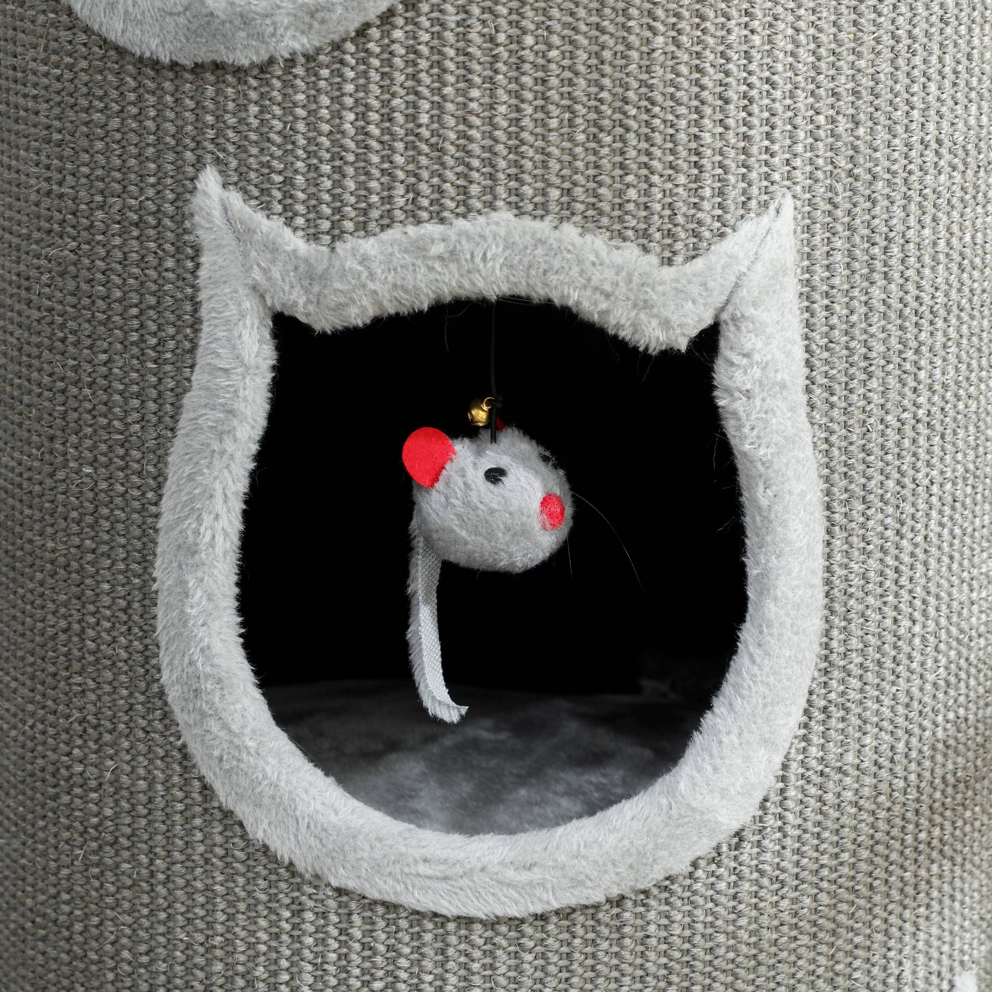 ComfortXL - Tonneau griffoir pour chat en sisal et panneaux de particules gris Ø 38 x 96 cm avec 3 refuges et lit amovible - Image 5