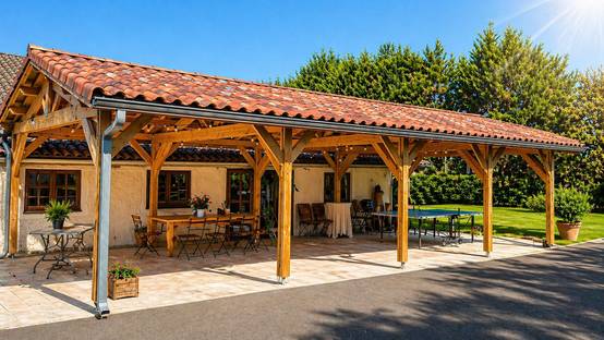 Carport SUR MESURE deux pentes 750 cm x 10 poteaux, bois DOUGLAS Français (Charpente en bois-auvent-abri voiture). Garantie 10 ans - Image 3