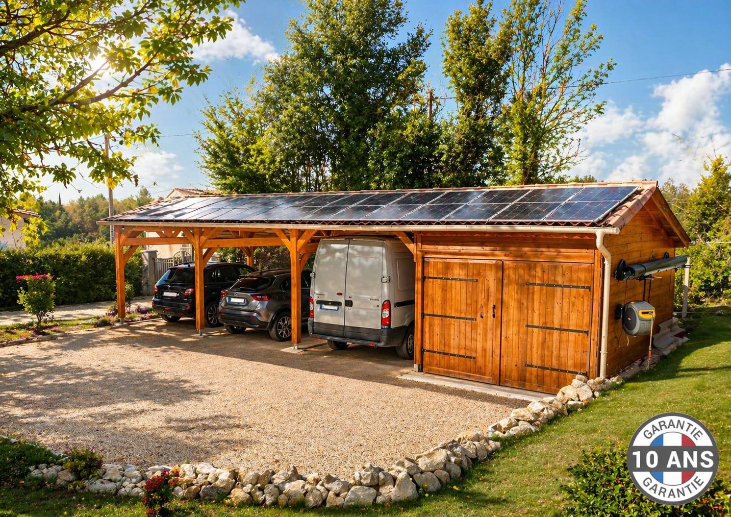 Carport SUR MESURE  deux pentes 750 cm x 10 poteaux, bois DOUGLAS Français  (Charpente en bois-auvent-abri voiture). Garantie 10 ans - Image 2