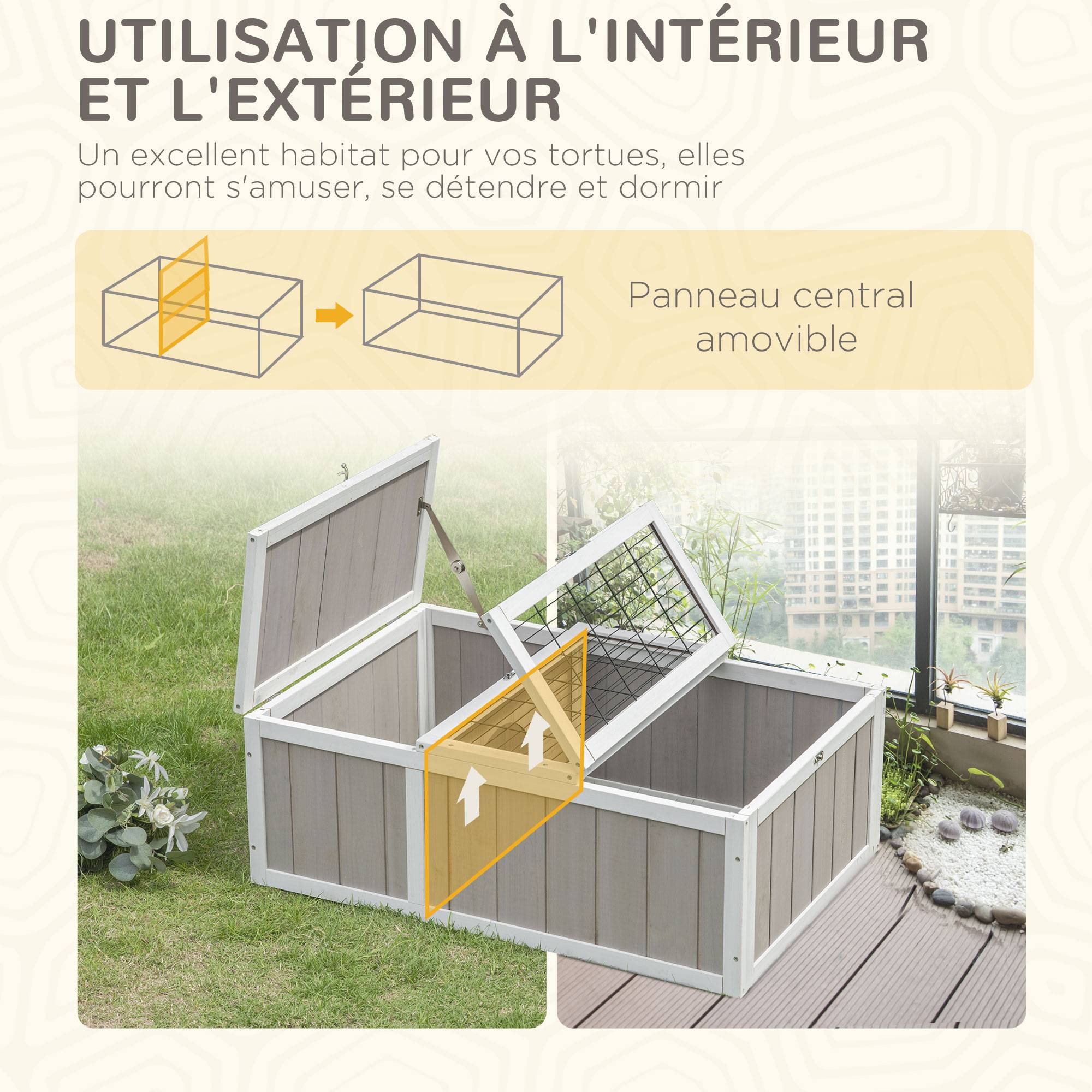 Sans Marque - Maison enclos cage pour petit animal tortue avec 2 espaces dim. 91,5L x 61l x 33H cm - bois de sapin - Image 9