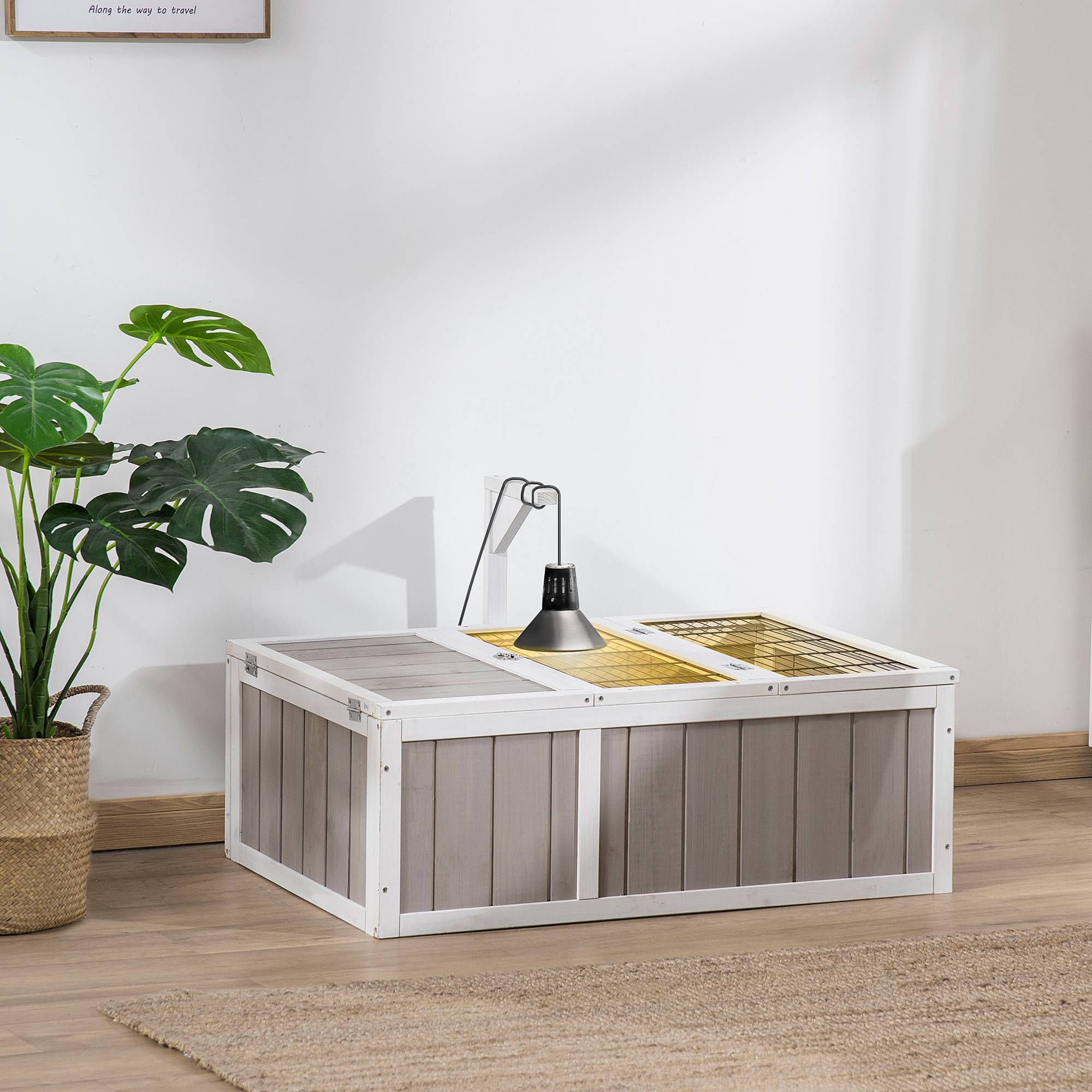 Sans Marque - Maison enclos cage pour petit animal tortue avec 2 espaces dim. 91,5L x 61l x 33H cm - bois de sapin - Image 4