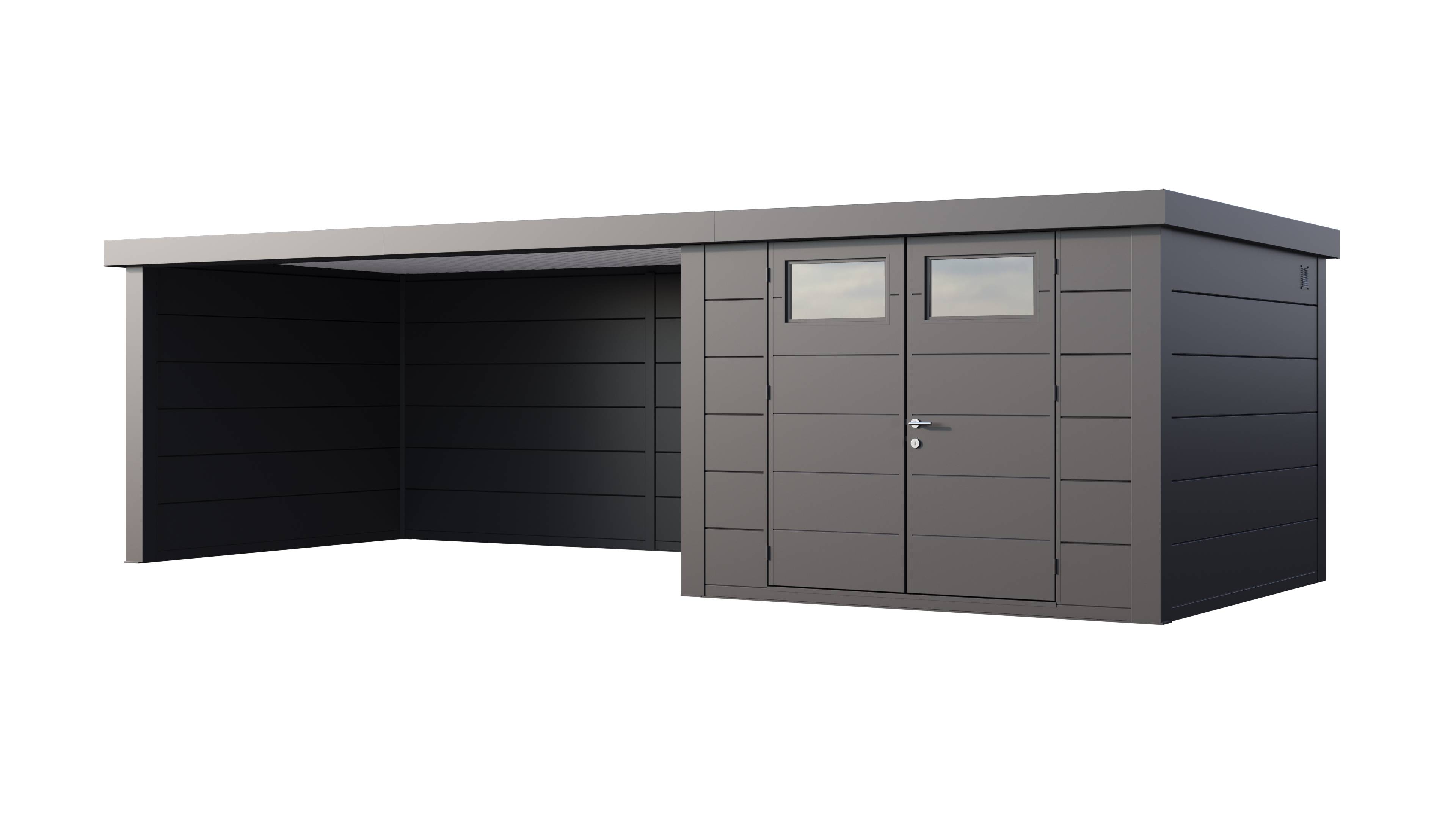 Telluria - Abri de jardin en acier de 8,9 m² anthracite avec auvent 13,8 m² fermé à gauche - TELLURIA CLASSICO 3030 - Image 1